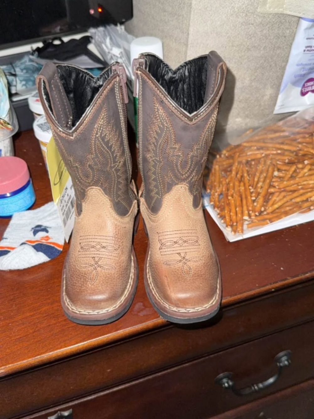 J.B. Dillon Kids Brown Two-Tone Cowboy Boots